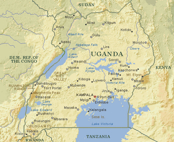 Kort over Uganda
